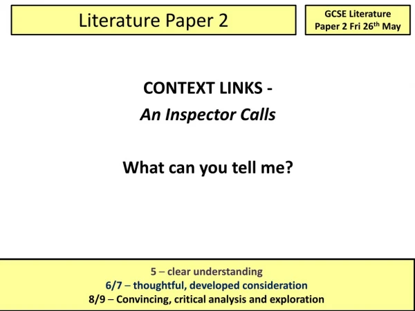 CONTEXT LINKS - An Inspector Calls What can you tell me?