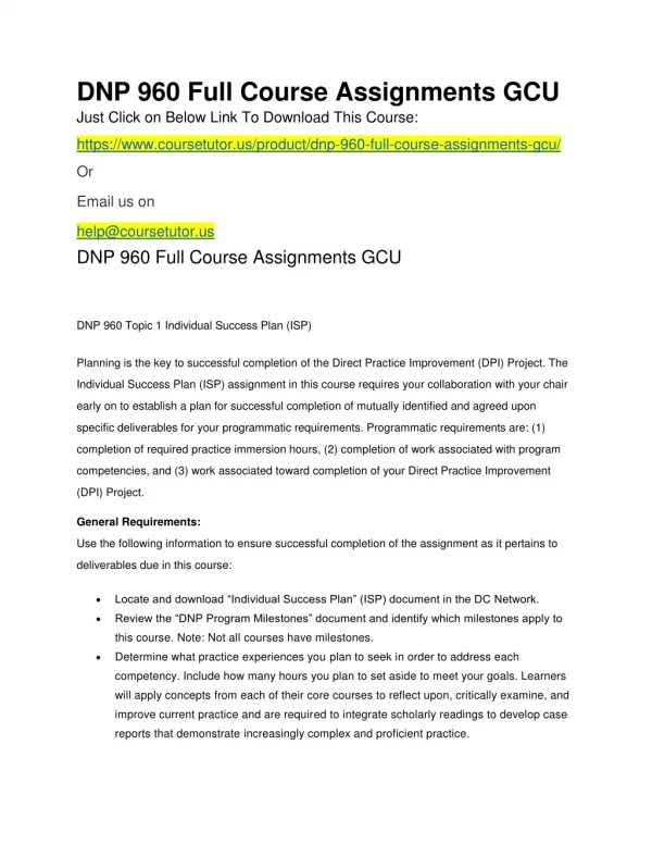 DNP 960 Full Course Assignments GCU
