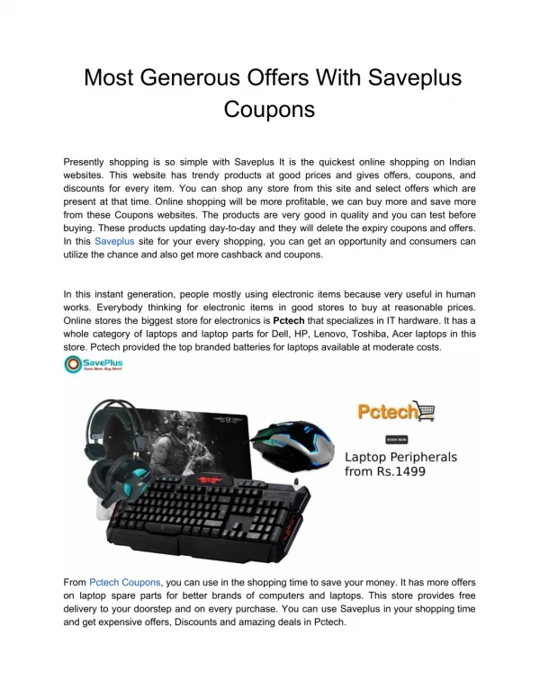Most Generous Offers With Saveplus Coupons