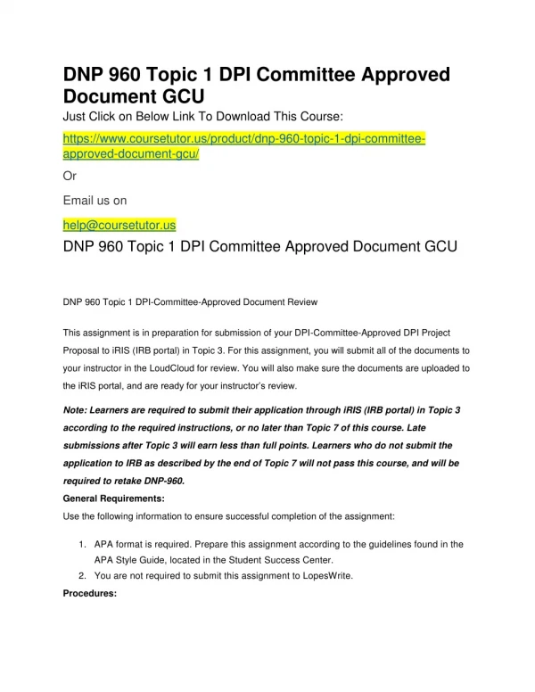 DNP 960 Topic 1 DPI Committee Approved Document GCU