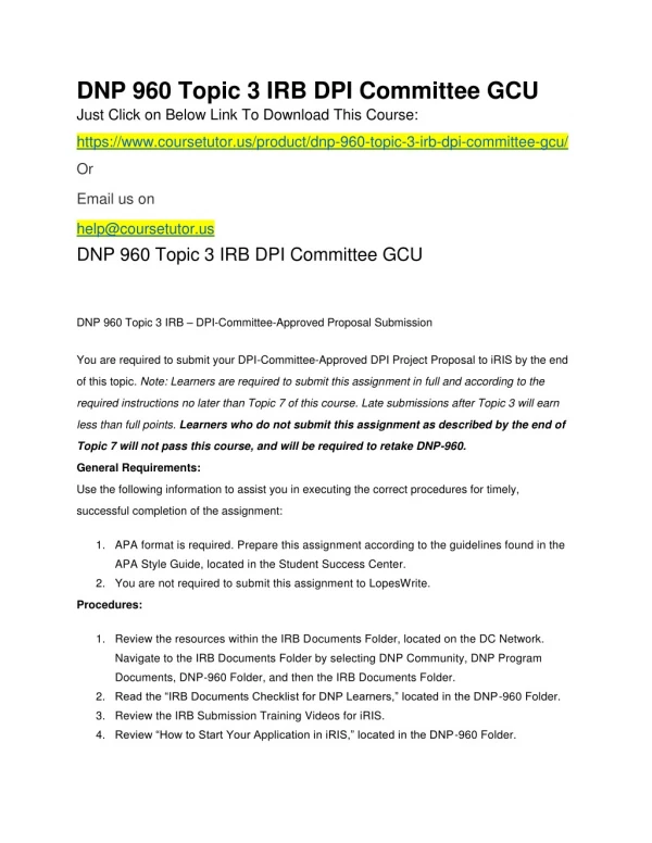 DNP 960 Topic 3 IRB DPI Committee GCU