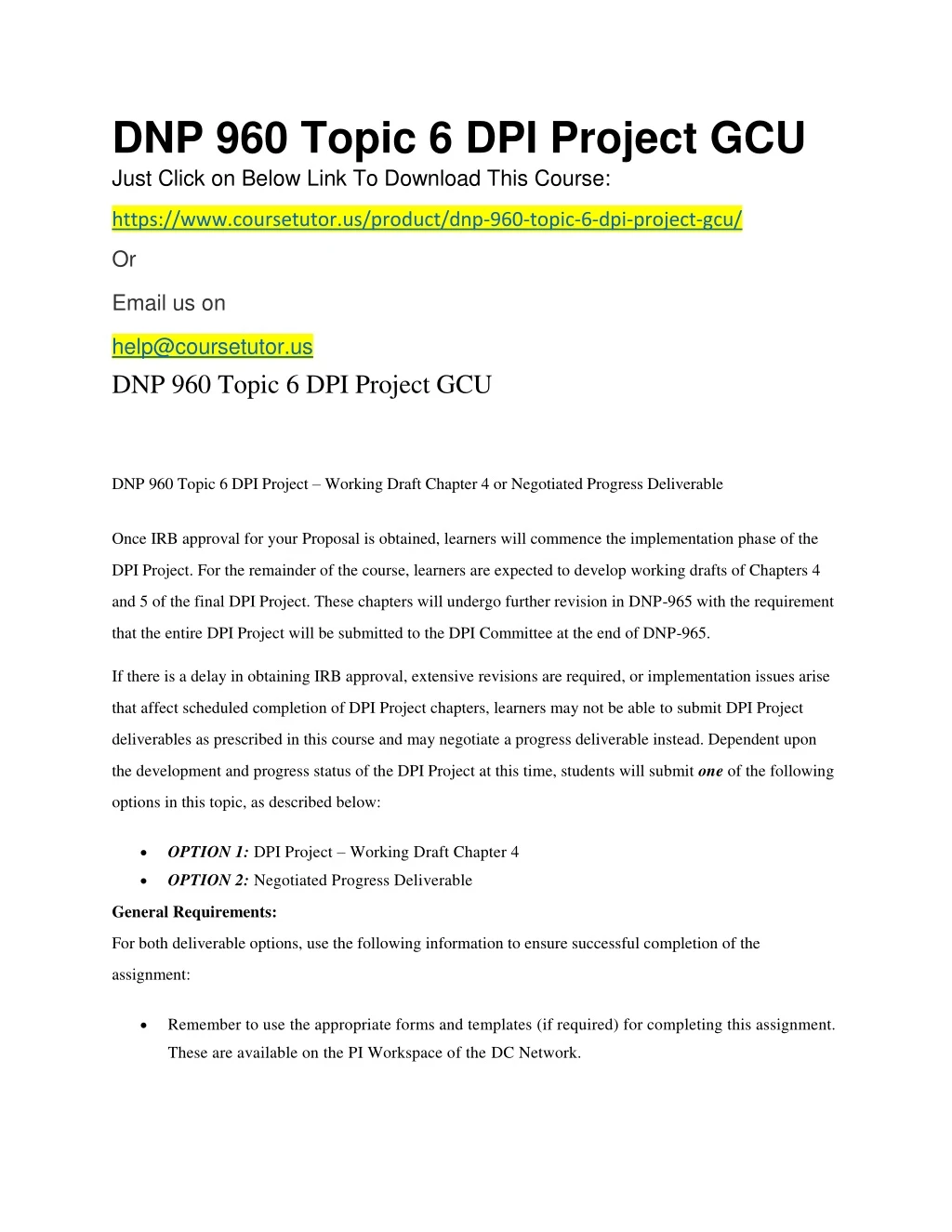 dnp 960 topic 6 dpi project gcu just click