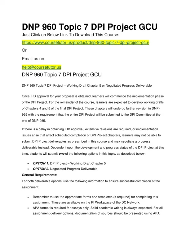 DNP 960 Topic 7 DPI Project GCU