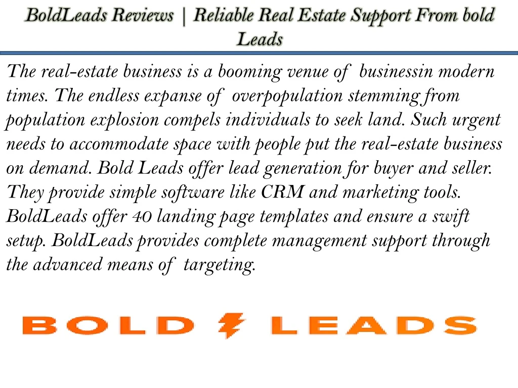 boldleads reviews reliable real estate support