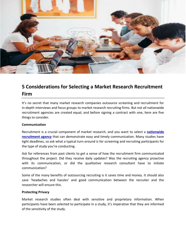 5 Considerations for Selecting a Market Research Recruitment Firm