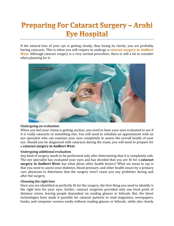 Preparing For Cataract Surgery - Arohi Eye Hospital