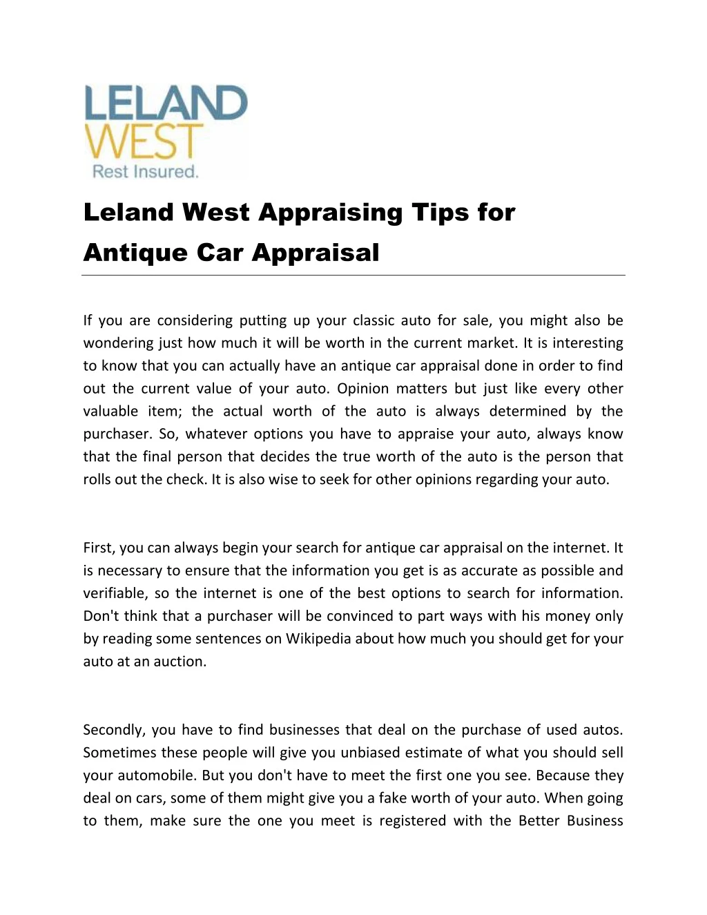 leland west appraising tips for antique