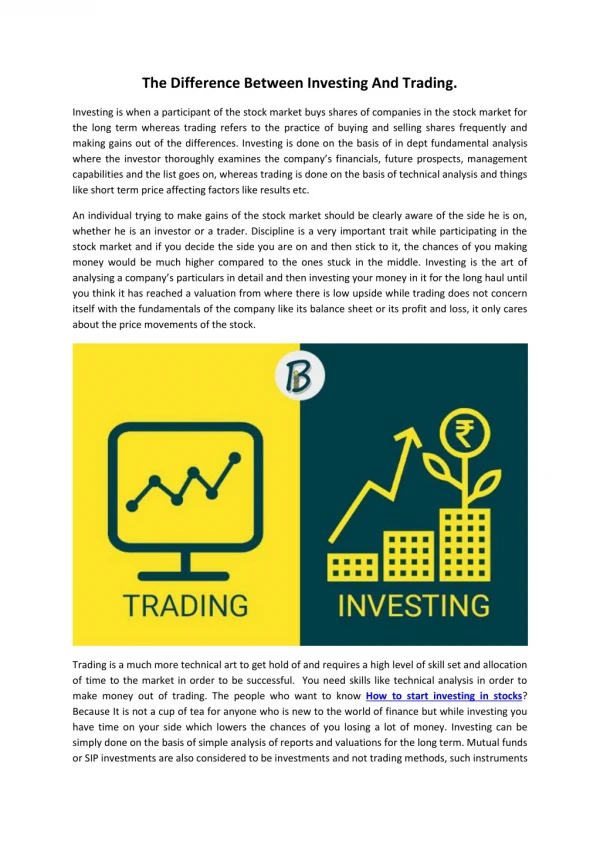 Know about the differences between trading and investing!