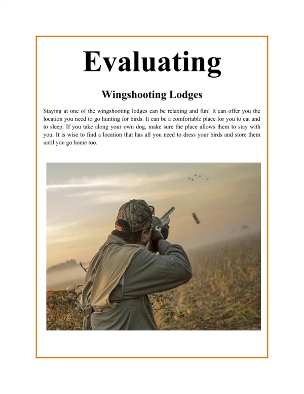 Evaluating Wingshooting Lodges
