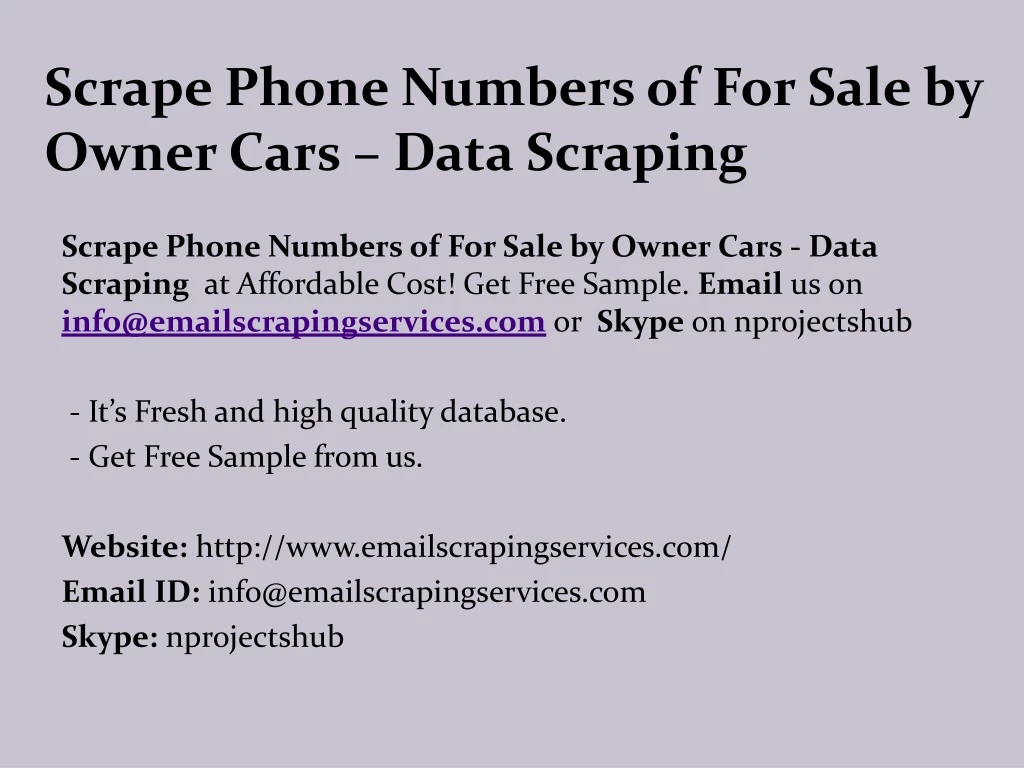 scrape phone numbers of for sale by owner cars data scraping