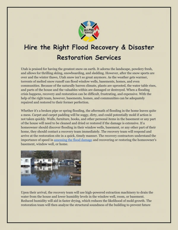 Hire the Right Flood Recovery & Disaster Restoration Services