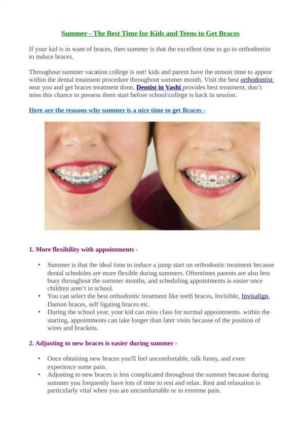 Summer - The Best Time for Kids and Teens to Get Braces