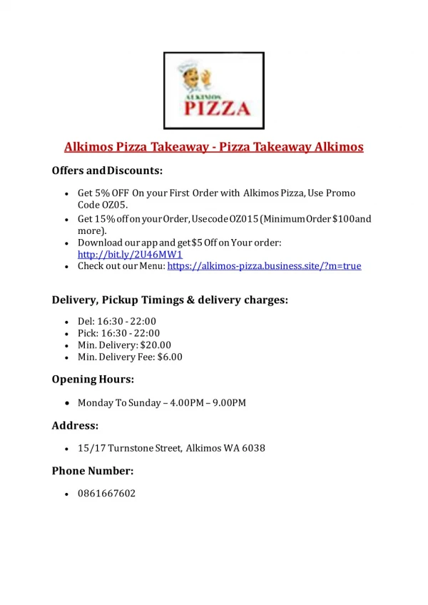 5% off - Alkimos Pizza Takeaway - Pizza Restaurant in Alkimos
