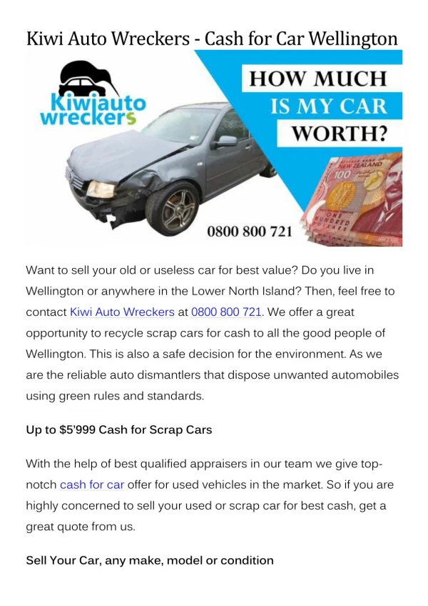 Kiwi Auto Wreckers - Cash for Car Wellington