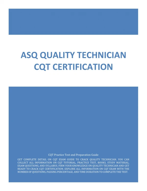 ASQ Quality Technician [CQT] Certification | Study Guide