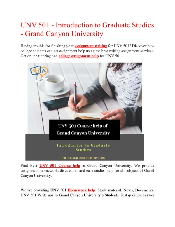 UNV 501 Course help of Grand Canyon University