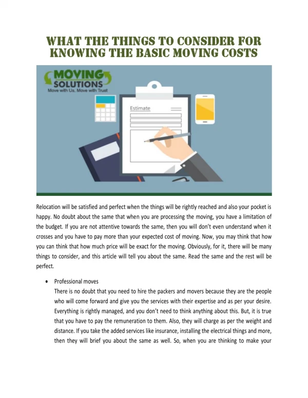 What the things to consider for knowing the basic moving costs