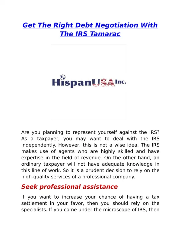 Get The Right Debt Negotiation With The IRS Tamarac