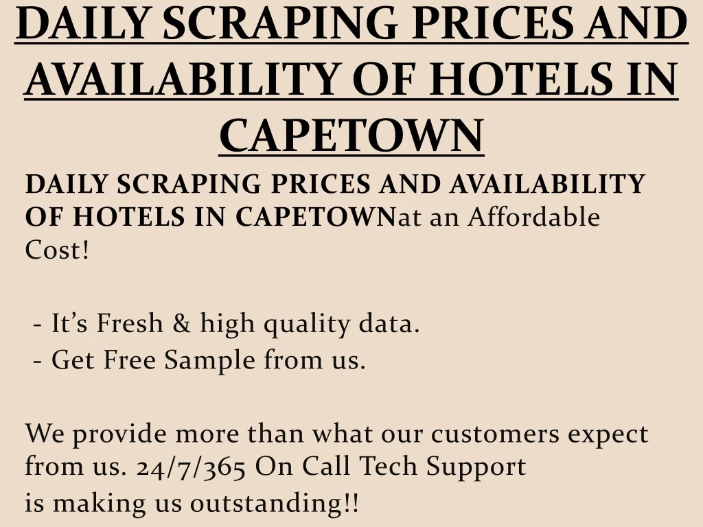 daily scraping prices and availability of hotels in capetown