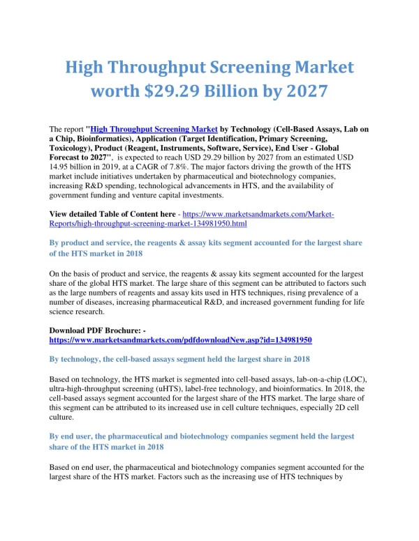 High Throughput Screening Market worth $29.29 Billion by 2027