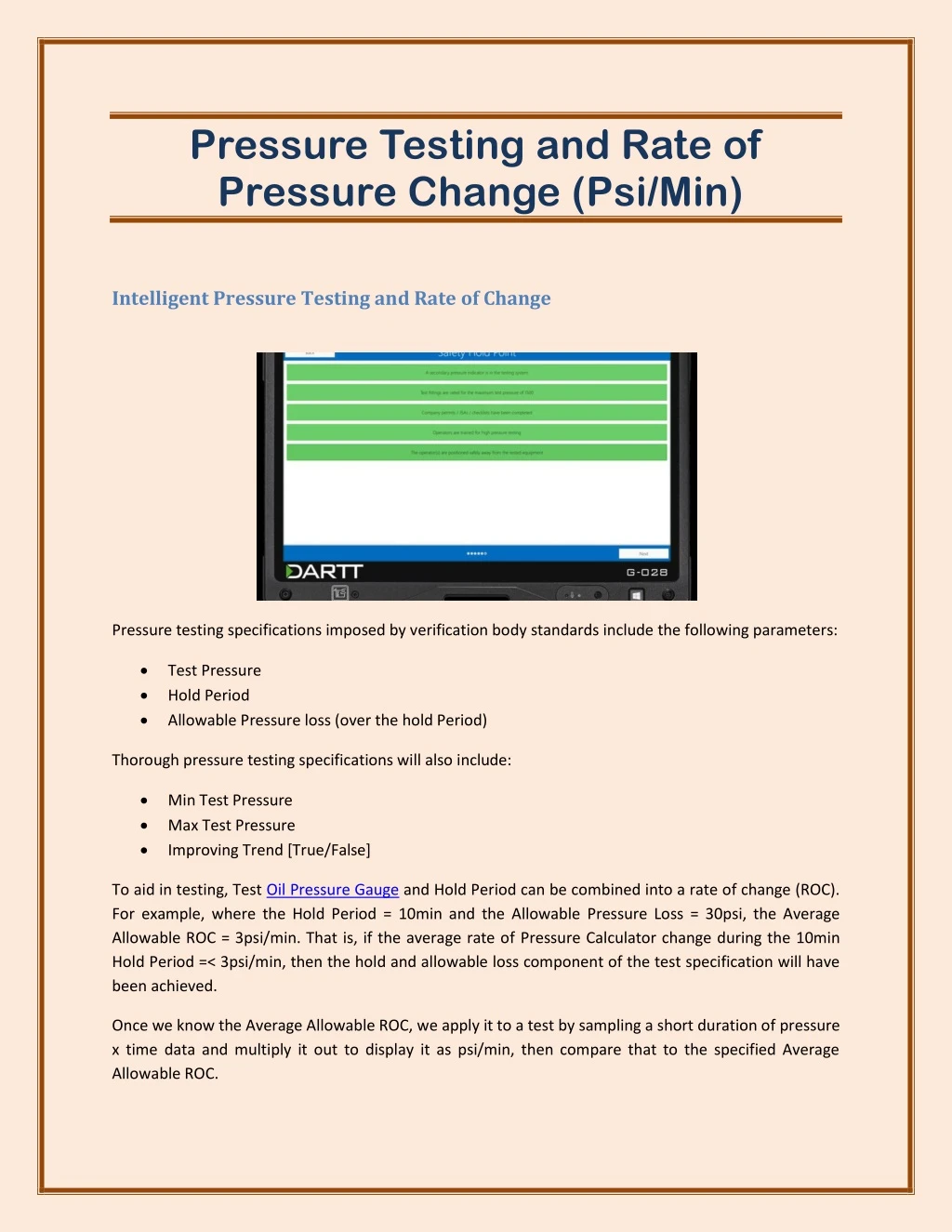 pressure testing and rate of pressure change