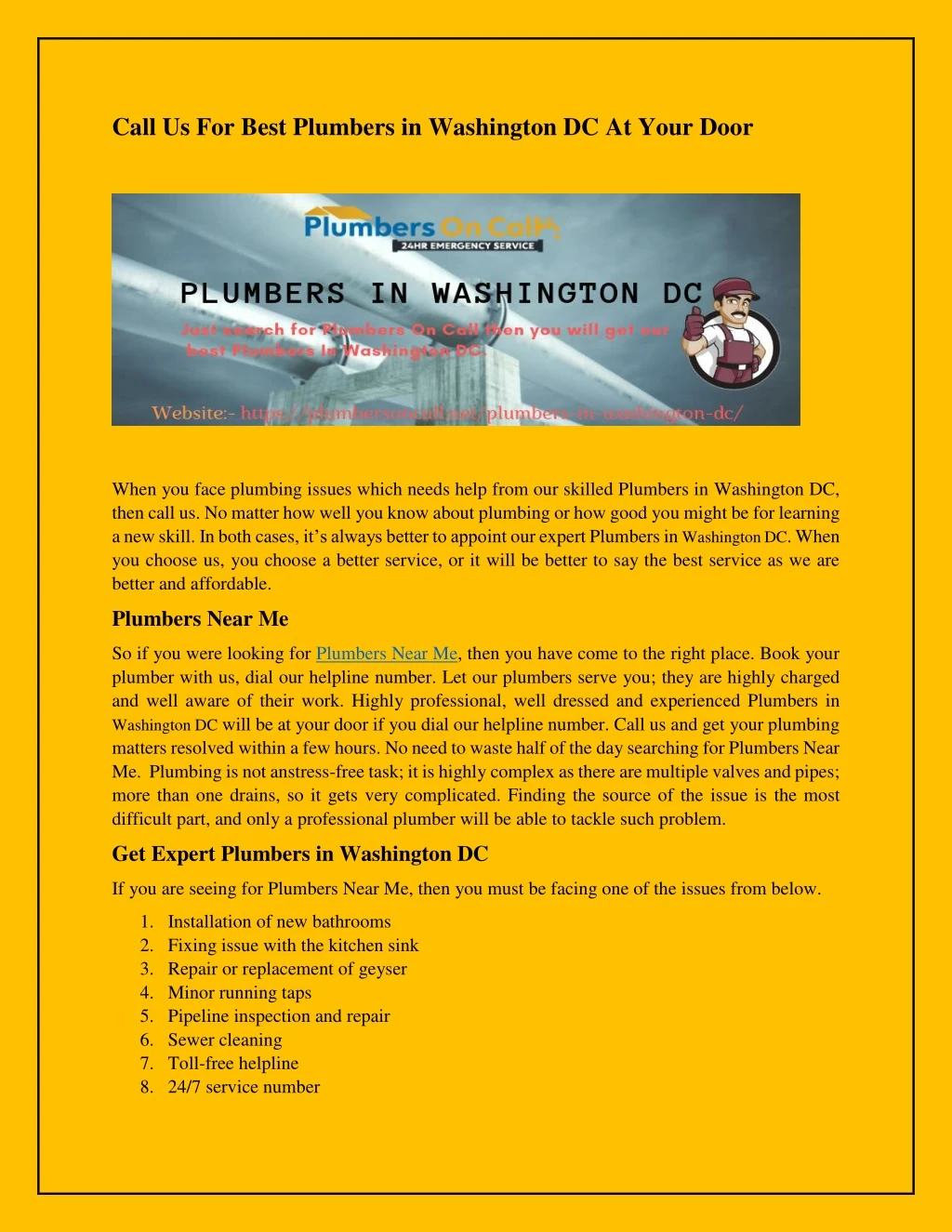 call us for best plumbers in washington