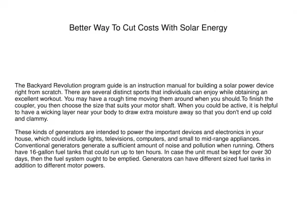 Better Way To Cut Costs With Solar Energy