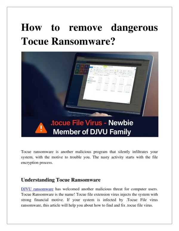 How to remove dangerous Tocue Ransomware?