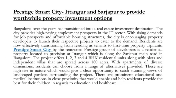 Prestige Smart City Sarjapur Road