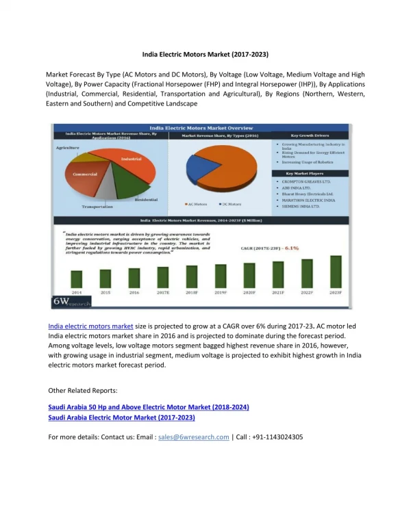 India Electric Motors Market (2017-2023)