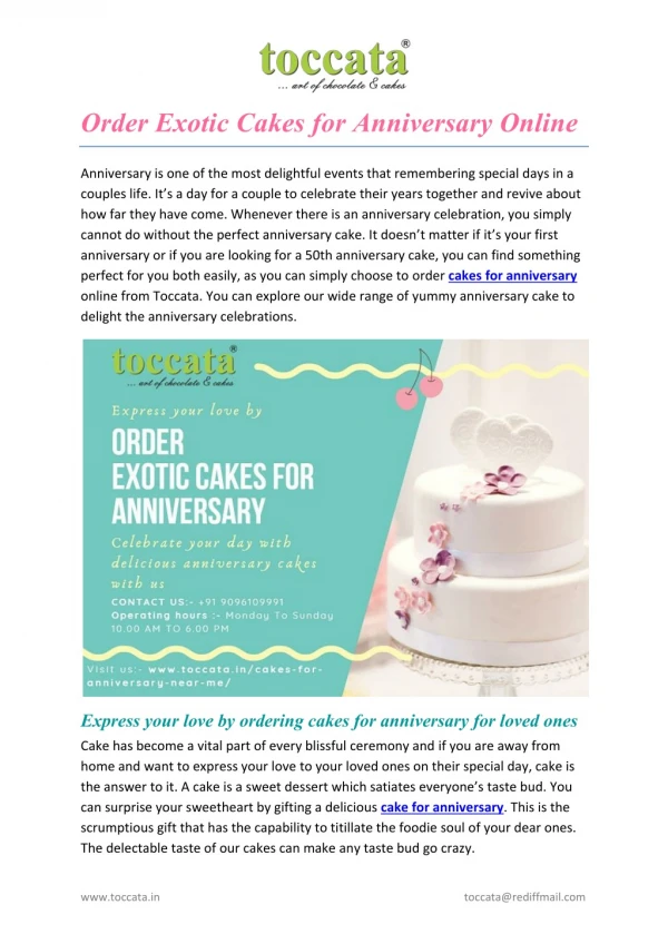 Order Exotic Cakes for Anniversary Online
