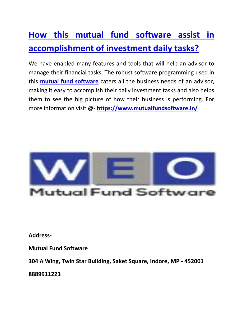 how this mutual fund software assist