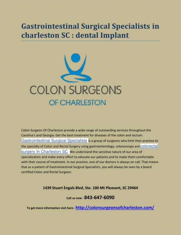 Gastrointestinal Surgical Specialists in charleston SC : dental Implant