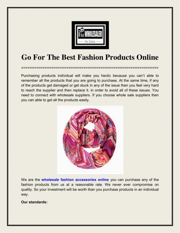 Go For The Best Fashion Products Online