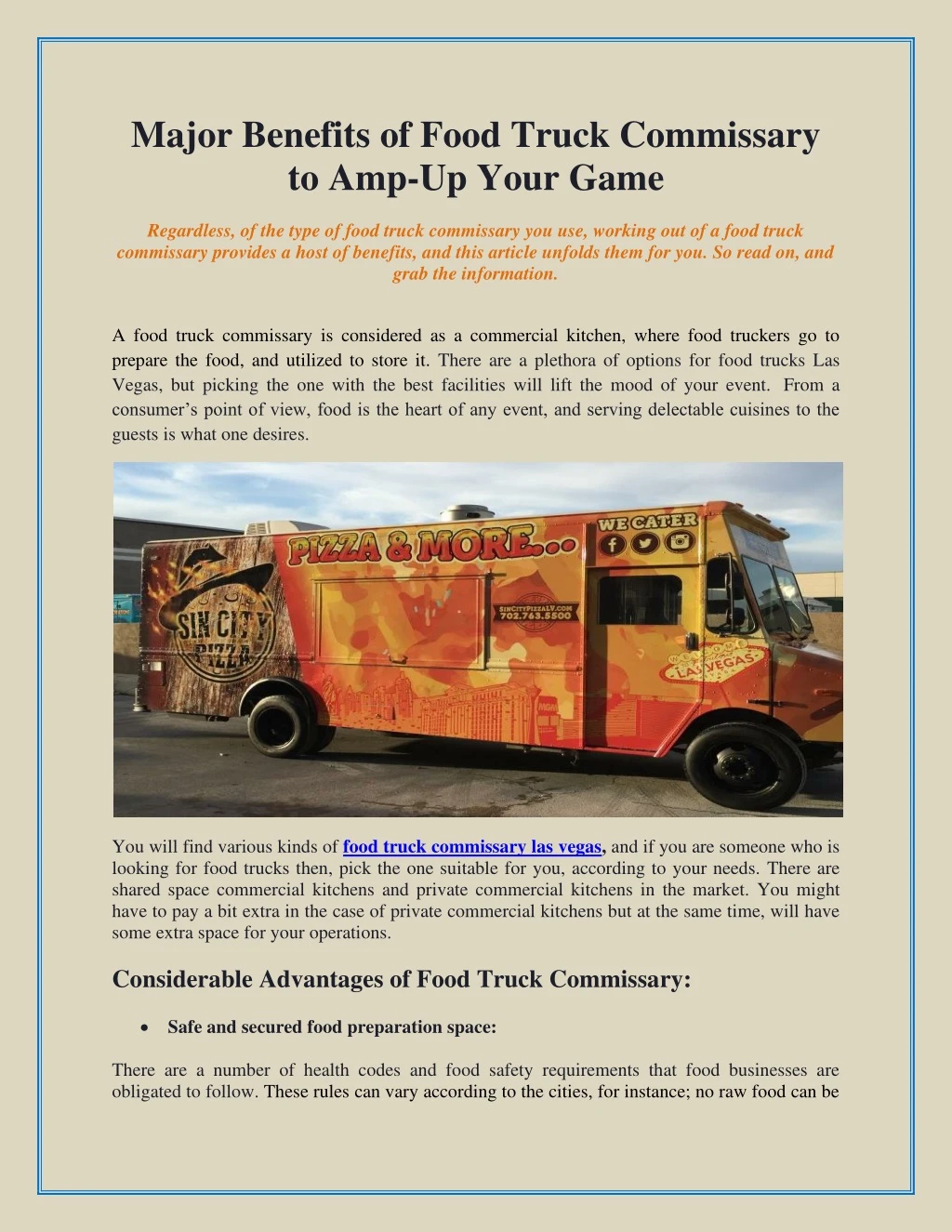 major benefits of food truck commissary