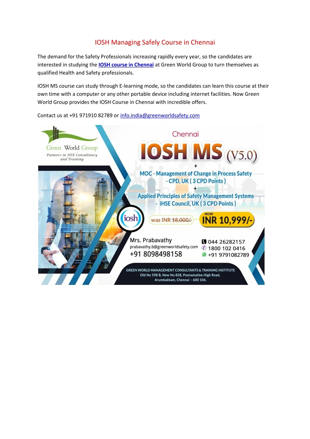 iosh managing safely course in chennai