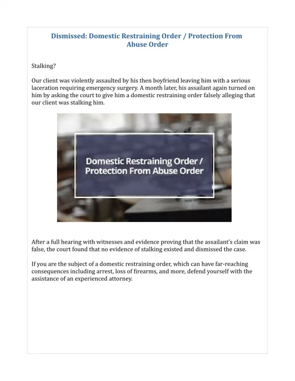 Dismissed: Domestic Restraining Order / Protection From Abuse Order