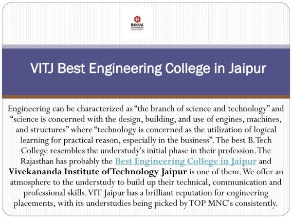 VITJ is Best Engineering College in Jaipur