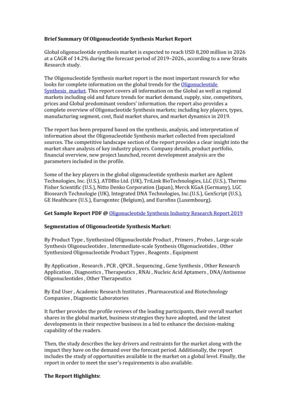 Oligonucleotide Synthesis Market