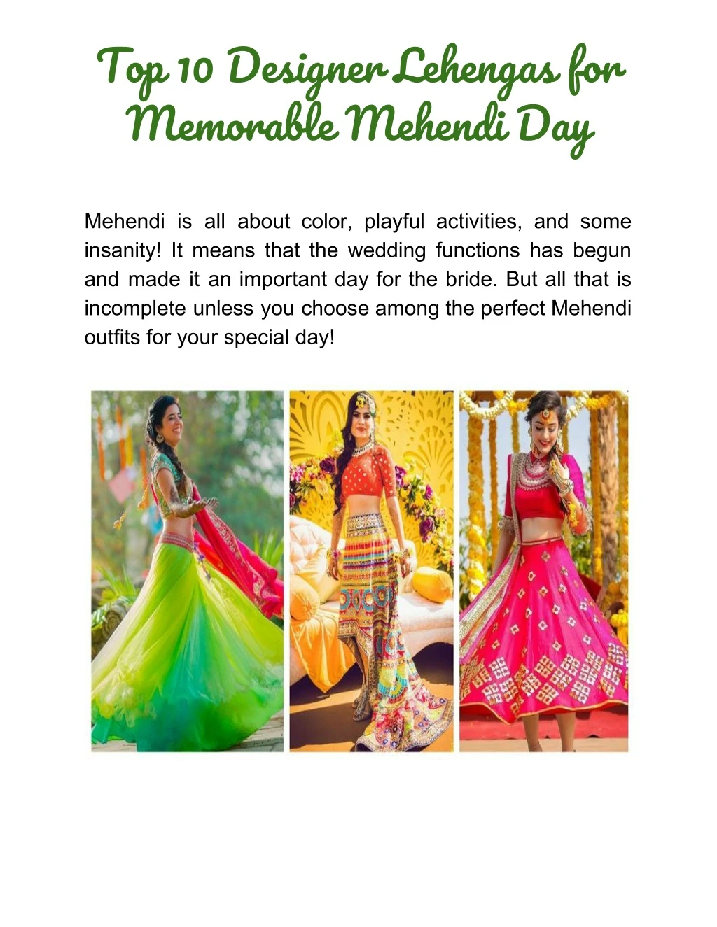 top 10 designer lehengas for memorable mehendi day