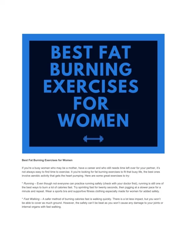 Best Fat Burning Exercises For Women