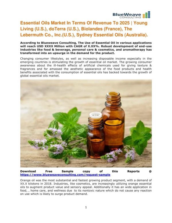 Essential Oils Market 2019 Global Size, Opportunities, Business Growth and Forecast To 2025