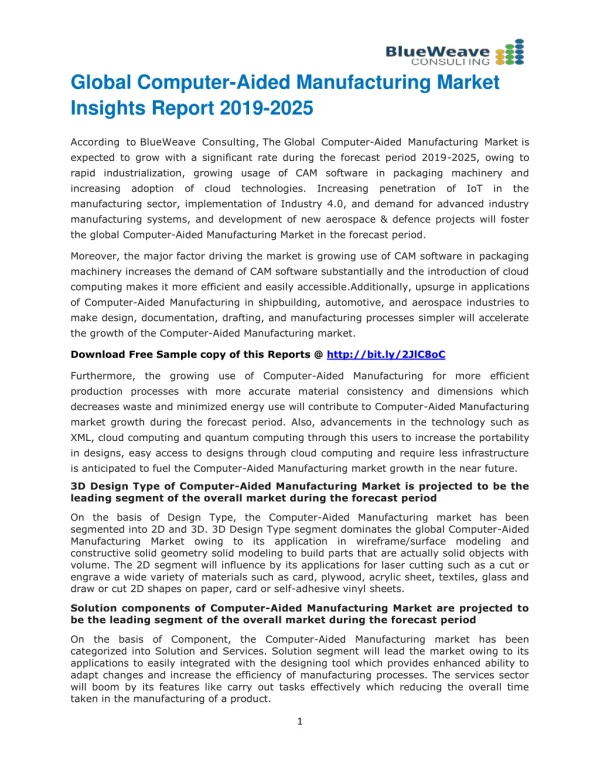 Computer-Aided Manufacturing Market Outlook 2019-2025