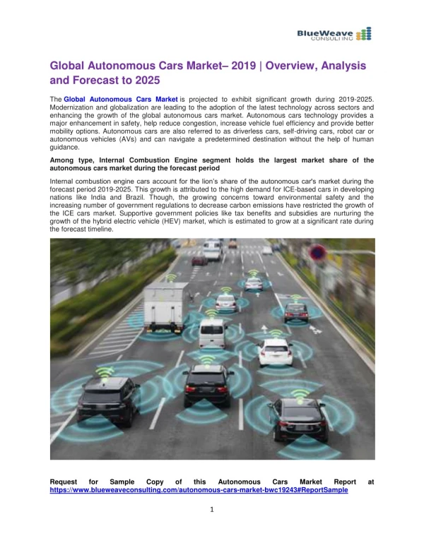 Global Autonomous Cars Market: Key companies Profile, their market Share and other important parameters