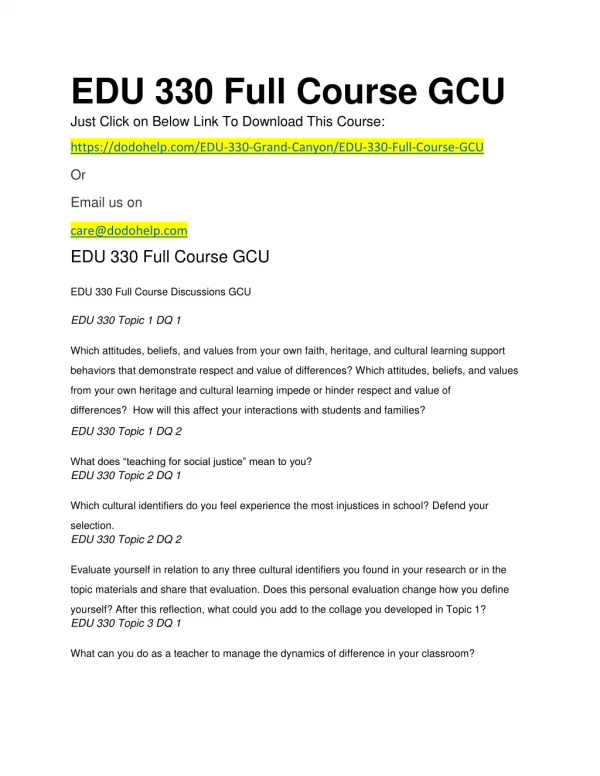 EDU 330 Full Course GCU