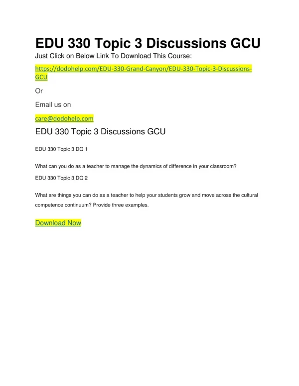 EDU 330 Topic 3 Discussions GCU