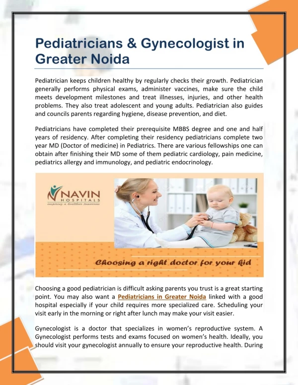 Pediatricians & Gynecologist in Greater Noida