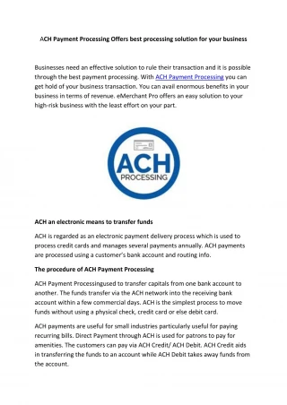 ACH Payment Processing Offers best processing solution for your business - slide 1