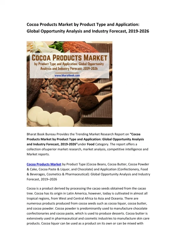 Worldwide Cocoa Products Market Forecast to 2026