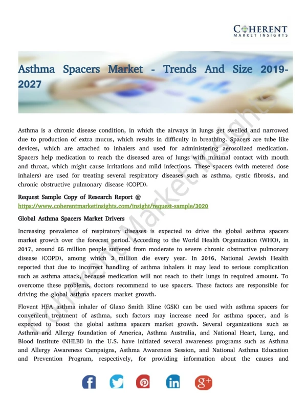 Asthma Spacers Market - Trends And Size 2019-2027